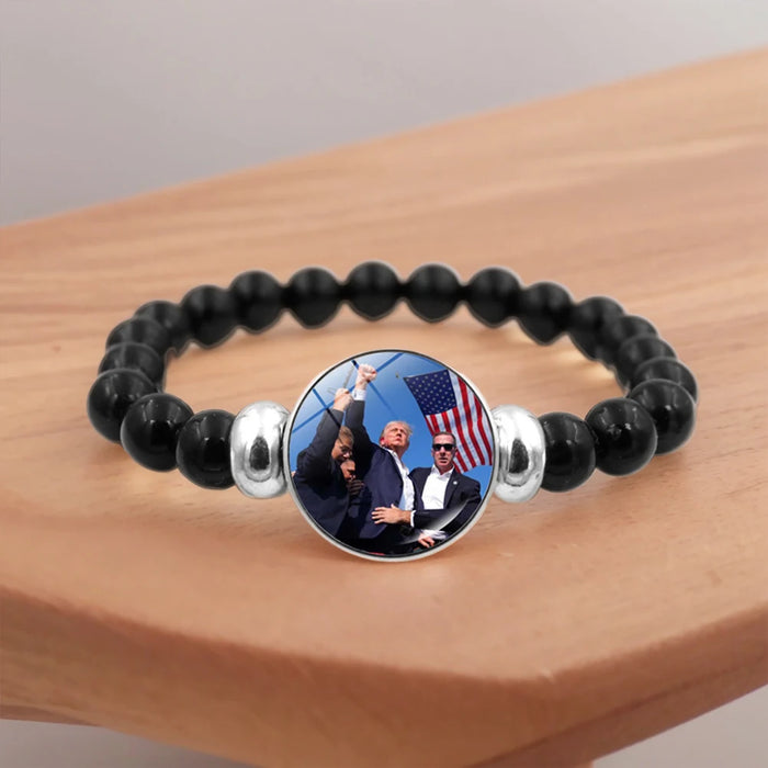 Trump 2024 Bracelet Leather Bracelet Adjustable Braided Bracelet Souvenir USA Flag Bead Bracelet for Men Women Charm