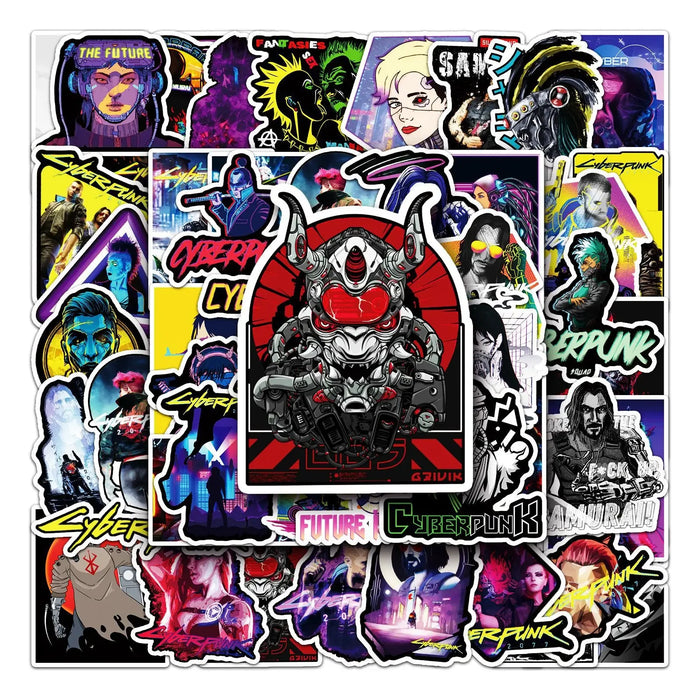 50 Sheets Punk 2077 Cartoon Graffiti Stickers For Notebook Computer Mobile Phone Car Skateboard Decorative Stickers