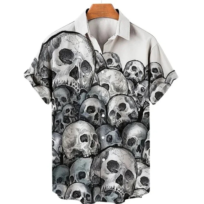 Men's shirt button up shirt summer shirt skull short sleeved V-neck fashion designer casual, comfortable and breathable