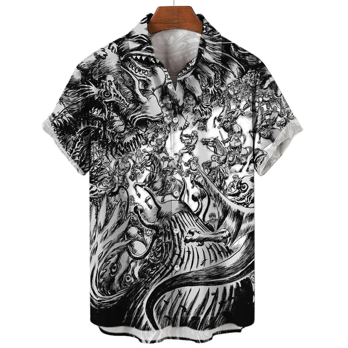 Summer Men's 3D Printed Horror Pattern Shirt Hawaiian Fashion Designer Tops Streetwear Clothes Gothic Short Sleeve Button