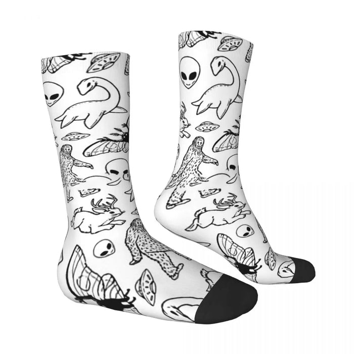 Happy Men's Socks Cryptid Pattern Retro Harajuku Alien Hip Hop Seamless Crew Crazy Sock Gift Pattern Printed