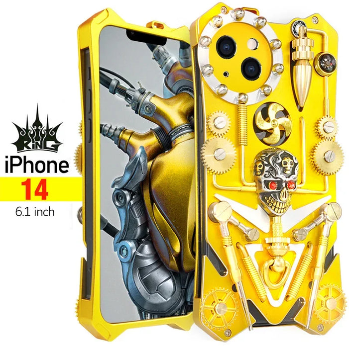 Mechanical Gear Skeleton Phone Case for IPhone 15 14 13 12 ProMax Phone Case Metal Aluminum Alloy Thickened Anti Drop Protective