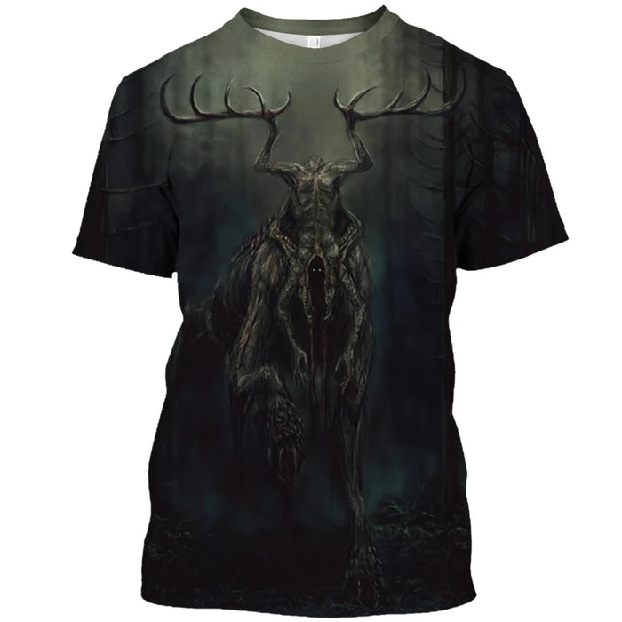 Demon Wendigo 3D Print Men's T Shirt Tops Harajuku Style Streetwear Daily Basic Short Sleeve Tees Summer Oversized Men Clothing