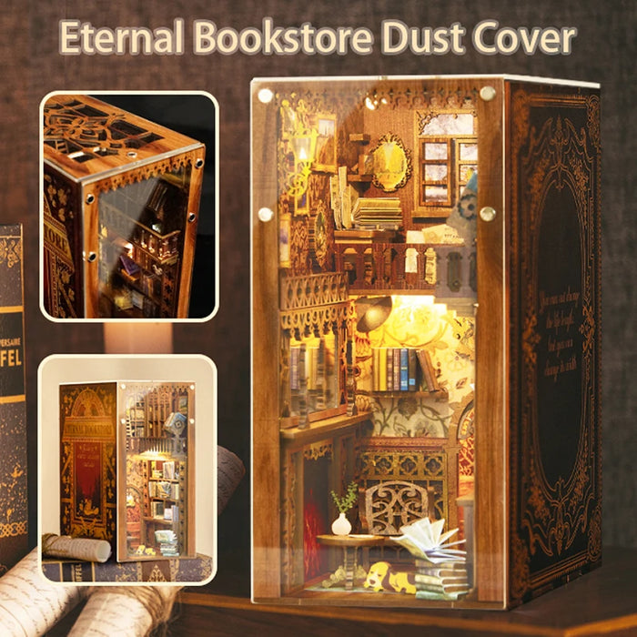 CUTEBEE DIY Book Nook Kit Miniature House Transparent Dust Cover For Eternal Bookstore Model Magnet Adsorption for Birthday Gift