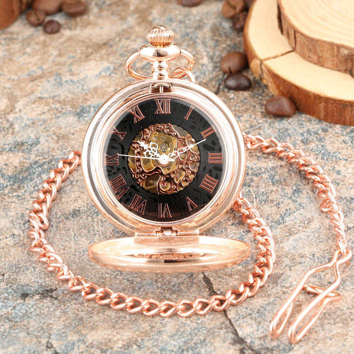 Vintage Mechanical Pocket Watches Hand Winding/Automatic Mechanical Pocket Pendant Chain Red Copper Timepiece Gift Clock Men