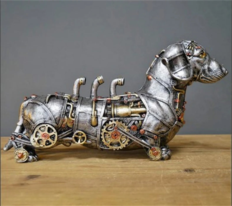 Mechanical Punk Dog Figure Resin Crafts Steampunk Bulldog Dog Resin Statue Sculpture Decoration Home Desktop Ornaments