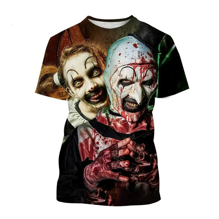 Hot New Terrifier Printed 3D T-shirt Fashion Horror Movie Round Neck Y2k Top Summer New Men Women Scary Pattern Short Sleeve Tee