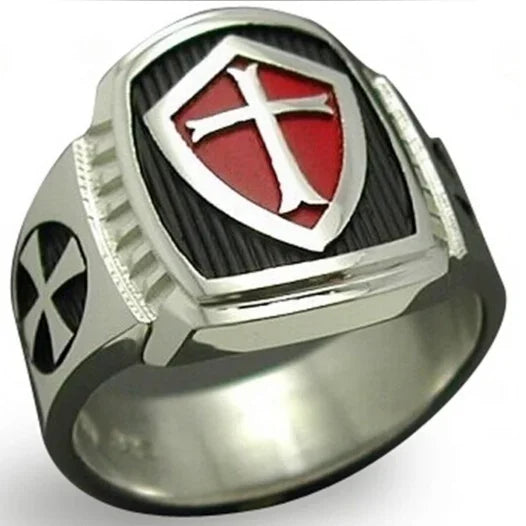 Fashion High Quality Red Armor Shield Knight Templar Crusader Ring for Men Jewelry Gift