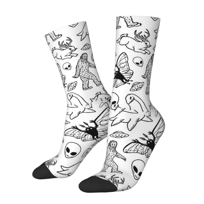 Happy Men's Socks Cryptid Pattern Retro Harajuku Alien Hip Hop Seamless Crew Crazy Sock Gift Pattern Printed