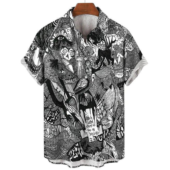 Summer Men's 3D Printed Horror Pattern Shirt Hawaiian Fashion Designer Tops Streetwear Clothes Gothic Short Sleeve Button