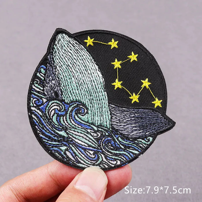 Hippie Cat Embroidered Patches For Clothing Thermoadhesive Patches Outdoor Wave Wolf Patch Iron on Patch on Clothes Applique DIY