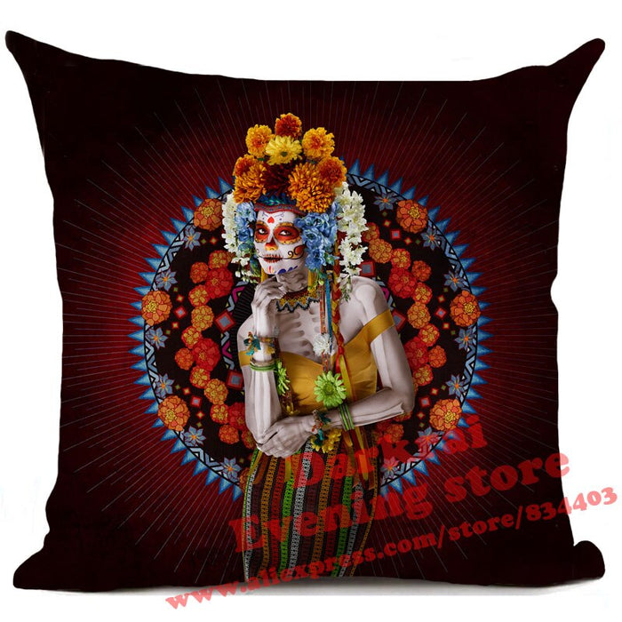 Mexican Day of The Dead Sugar Skull Throw Pillows