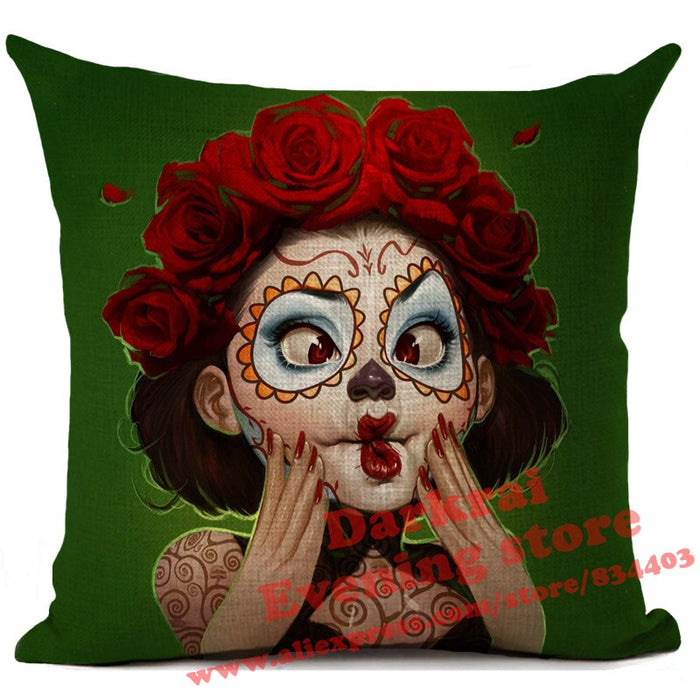 Mexican Day of The Dead Sugar Skull Throw Pillows