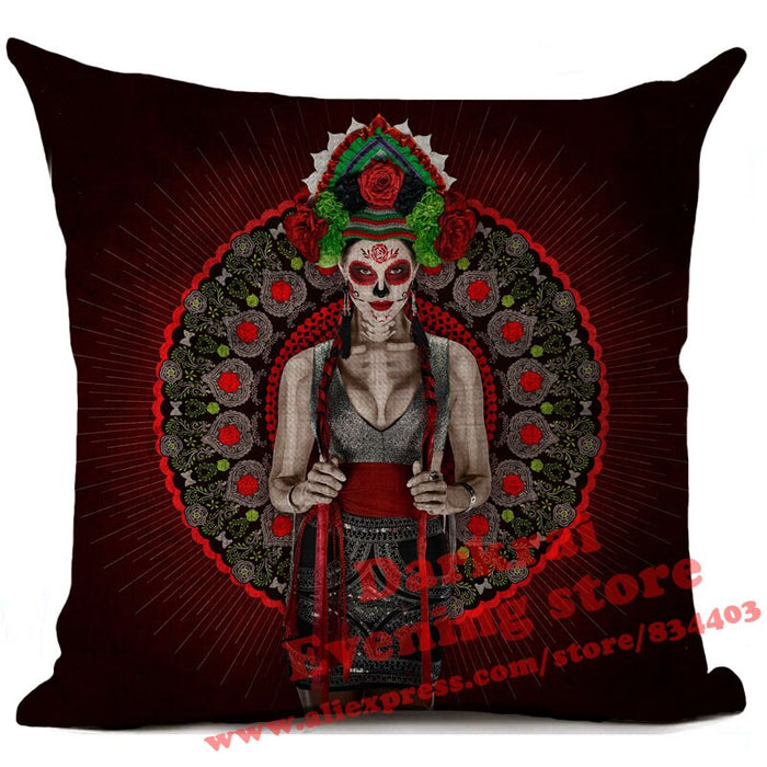 Mexican Day of The Dead Sugar Skull Throw Pillows