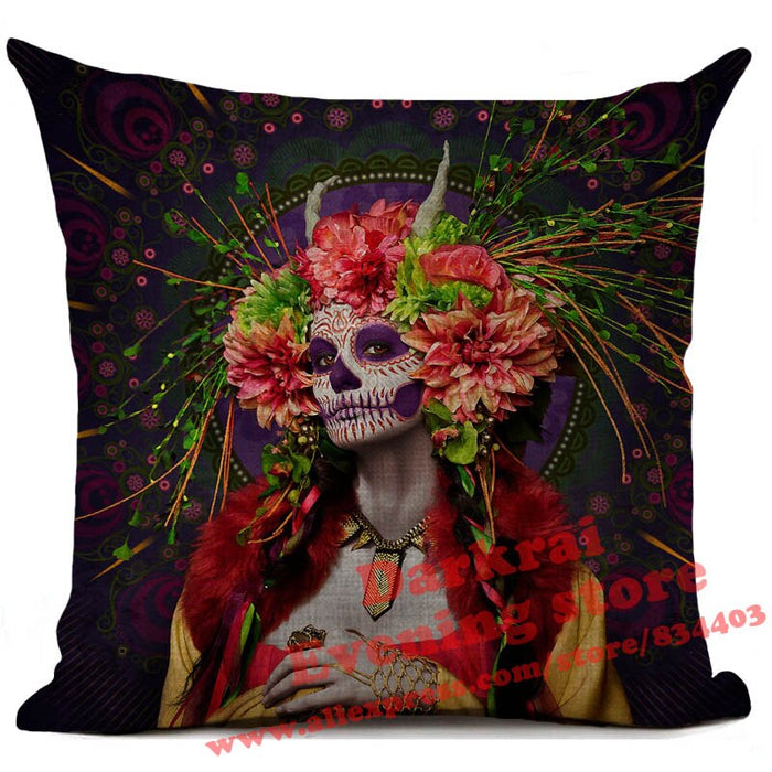 Mexican Day of The Dead Sugar Skull Throw Pillows