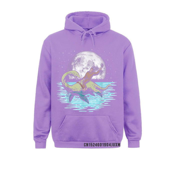 Bigfoot Riding Nessie Loch Ness Monster  | Full Moon Hooded Top