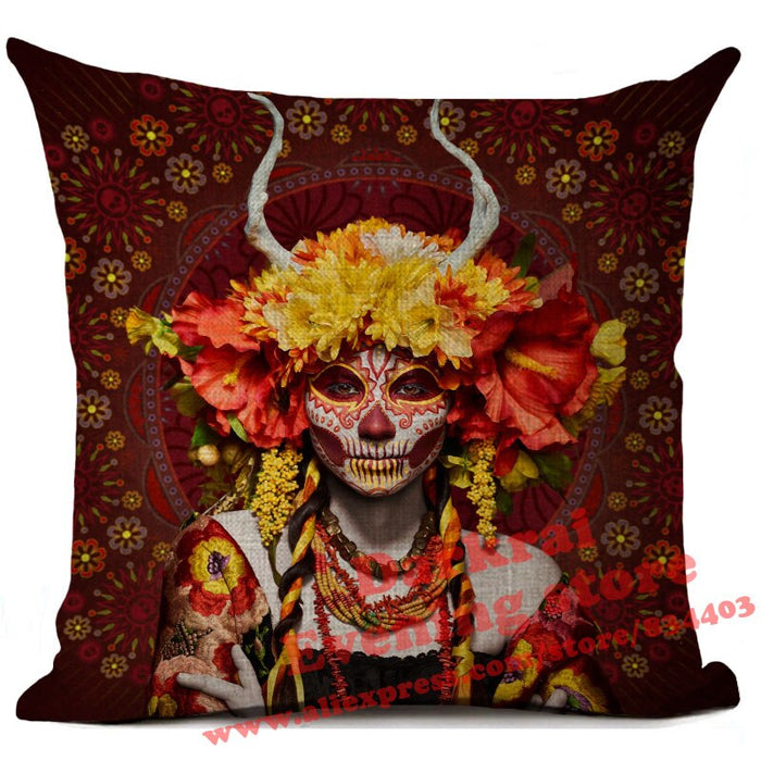 Mexican Day of The Dead Sugar Skull Throw Pillows