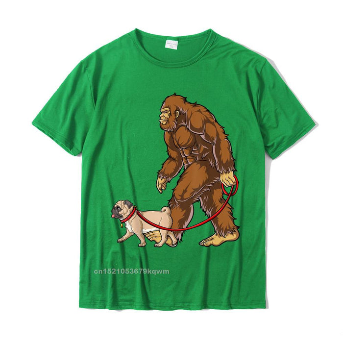 Bigfoot Dog Walk Pug T'Shirt