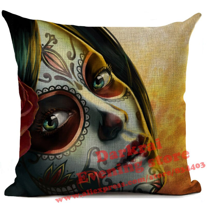 Mexican Day of The Dead Sugar Skull Throw Pillows