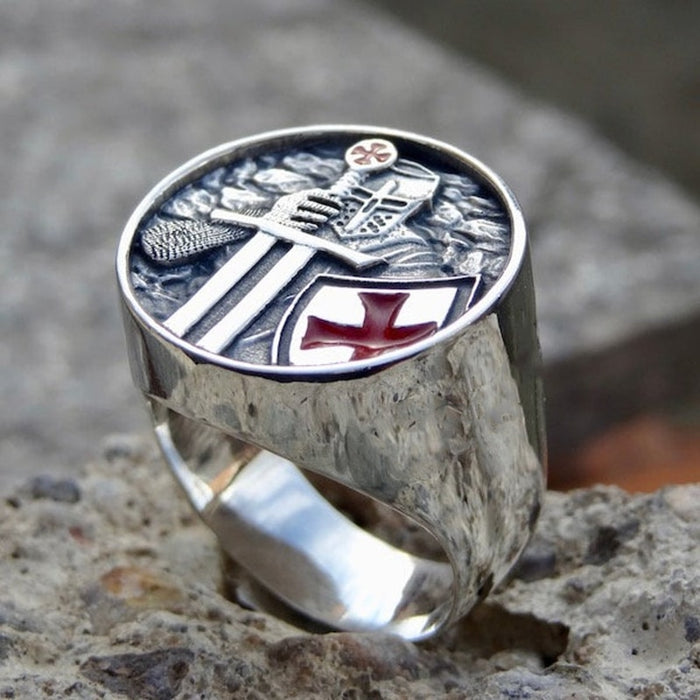 Mens Knights Templar Red Cross Ring