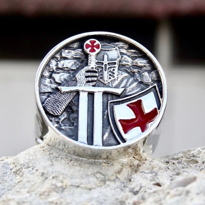 Mens Knights Templar Red Cross Ring