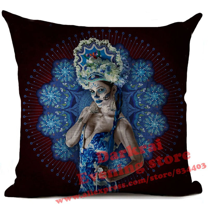 Mexican Day of The Dead Sugar Skull Throw Pillows