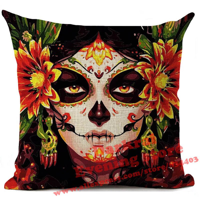 Mexican Day of The Dead Sugar Skull Throw Pillows