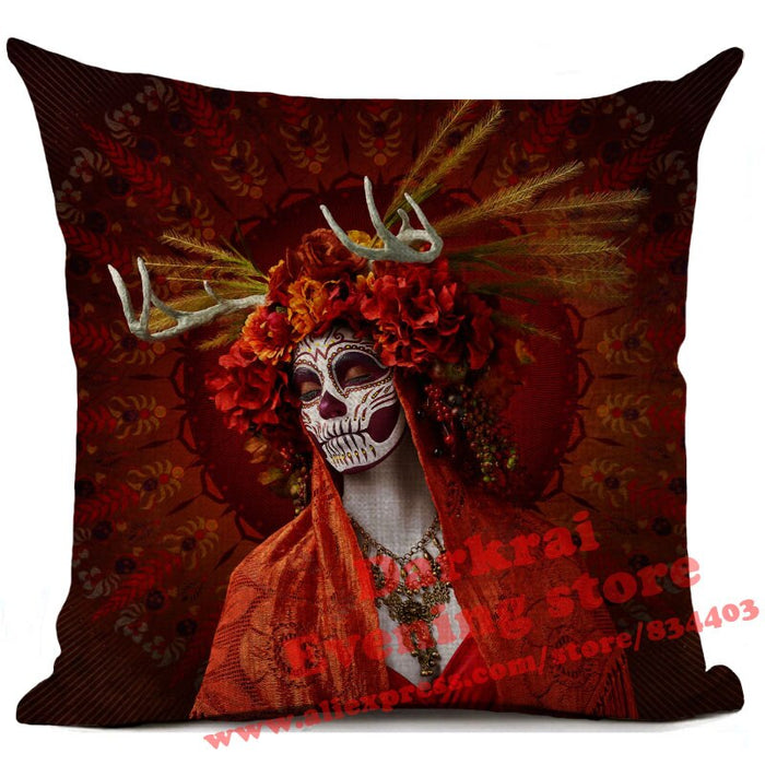 Mexican Day of The Dead Sugar Skull Throw Pillows