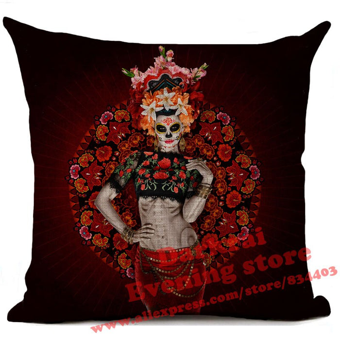 Mexican Day of The Dead Sugar Skull Throw Pillows