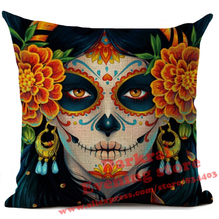 Mexican Day of The Dead Sugar Skull Throw Pillows