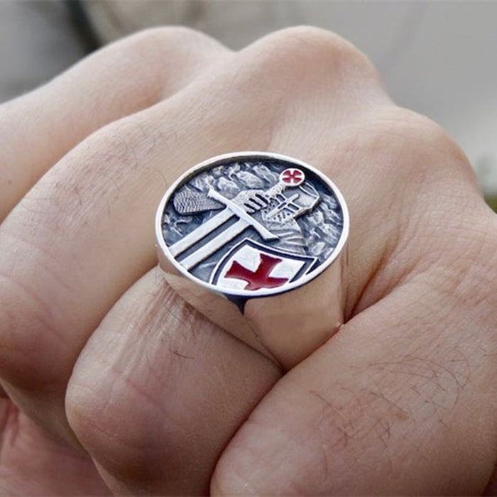 Mens Knights Templar Red Cross Ring