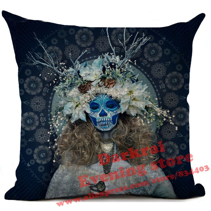 Mexican Day of The Dead Sugar Skull Throw Pillows