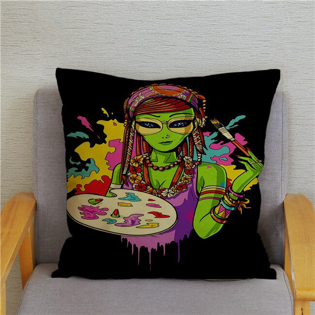 Retro Psychedelic Alien Cushion Covers