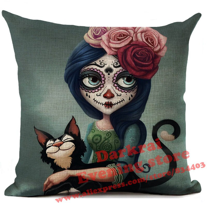 Mexican Day of The Dead Sugar Skull Throw Pillows