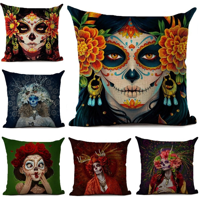 Mexican Day of The Dead Sugar Skull Throw Pillows