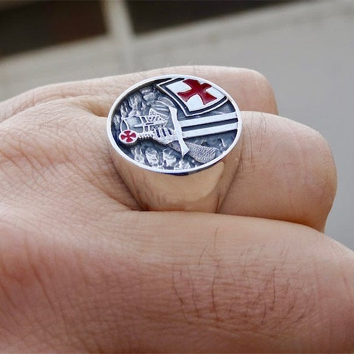 Mens Knights Templar Red Cross Ring