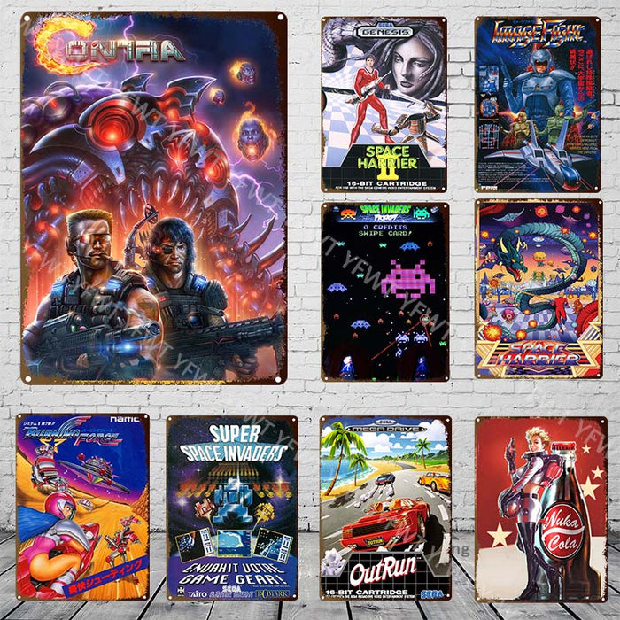 Classic video game metal signs