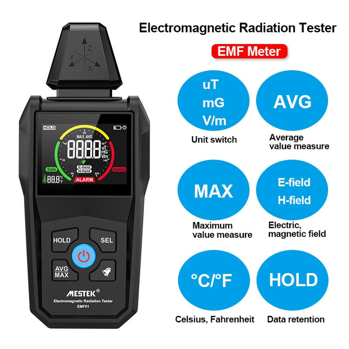 EMF Meter Digital Color Screen Field EMF Detector