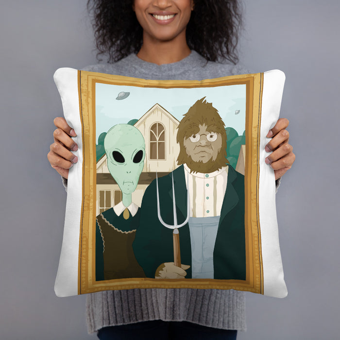 America Gothic Bigfoot | Alien | Basic Pillow