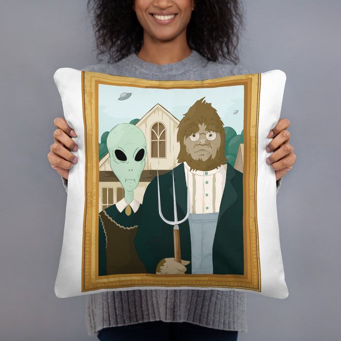 America Gothic Bigfoot | Alien | Basic Pillow