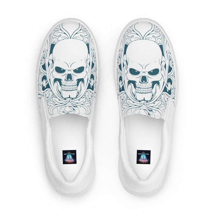 Ornate Skull Design | Men’s slip-on canvas shoes