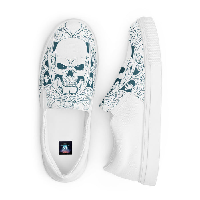 Ornate Skull Design | Men’s slip-on canvas shoes