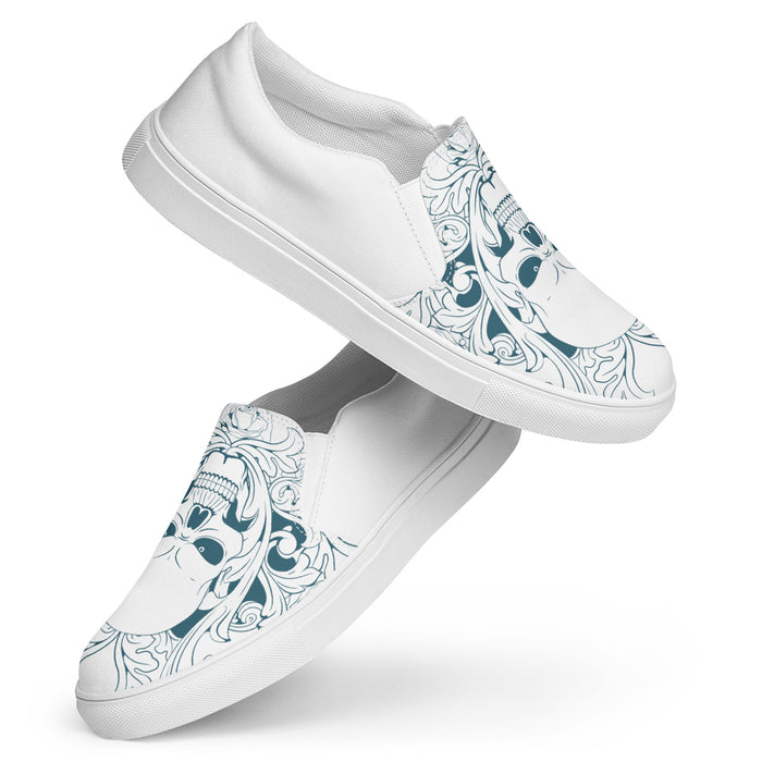 Ornate Skull Design | Men’s slip-on canvas shoes