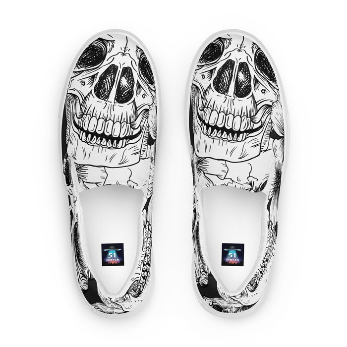 Black & White Skull Pattern | Men’s slip-on canvas shoes