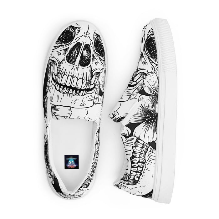 Black & White Skull Pattern | Men’s slip-on canvas shoes