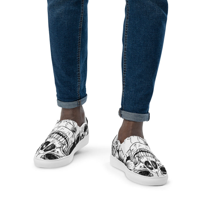 Black & White Skull Pattern | Men’s slip-on canvas shoes