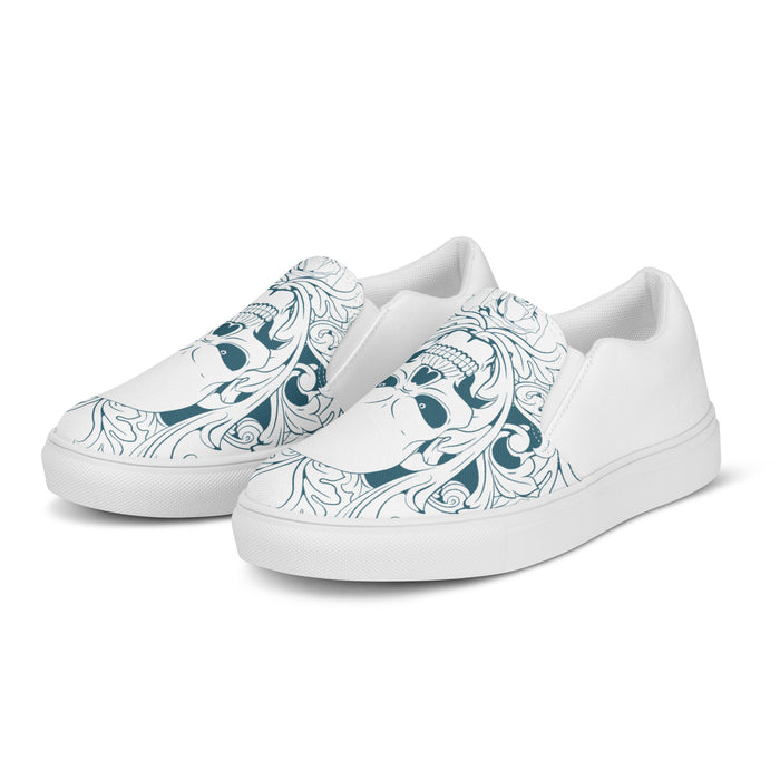 Ornate Skull Design | Men’s slip-on canvas shoes