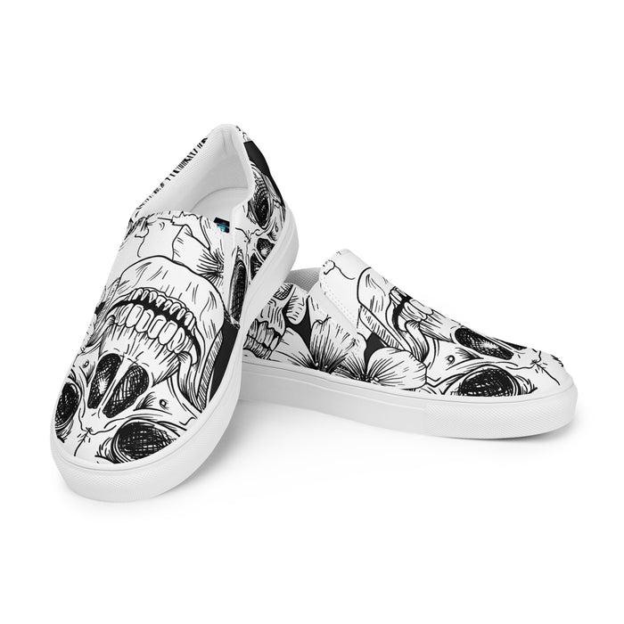 Black & White Skull Pattern | Men’s slip-on canvas shoes