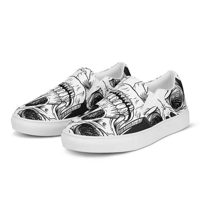 Black & White Skull Pattern | Men’s slip-on canvas shoes