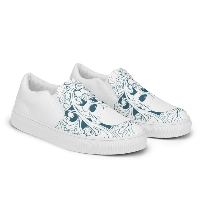 Ornate Skull Design | Men’s slip-on canvas shoes